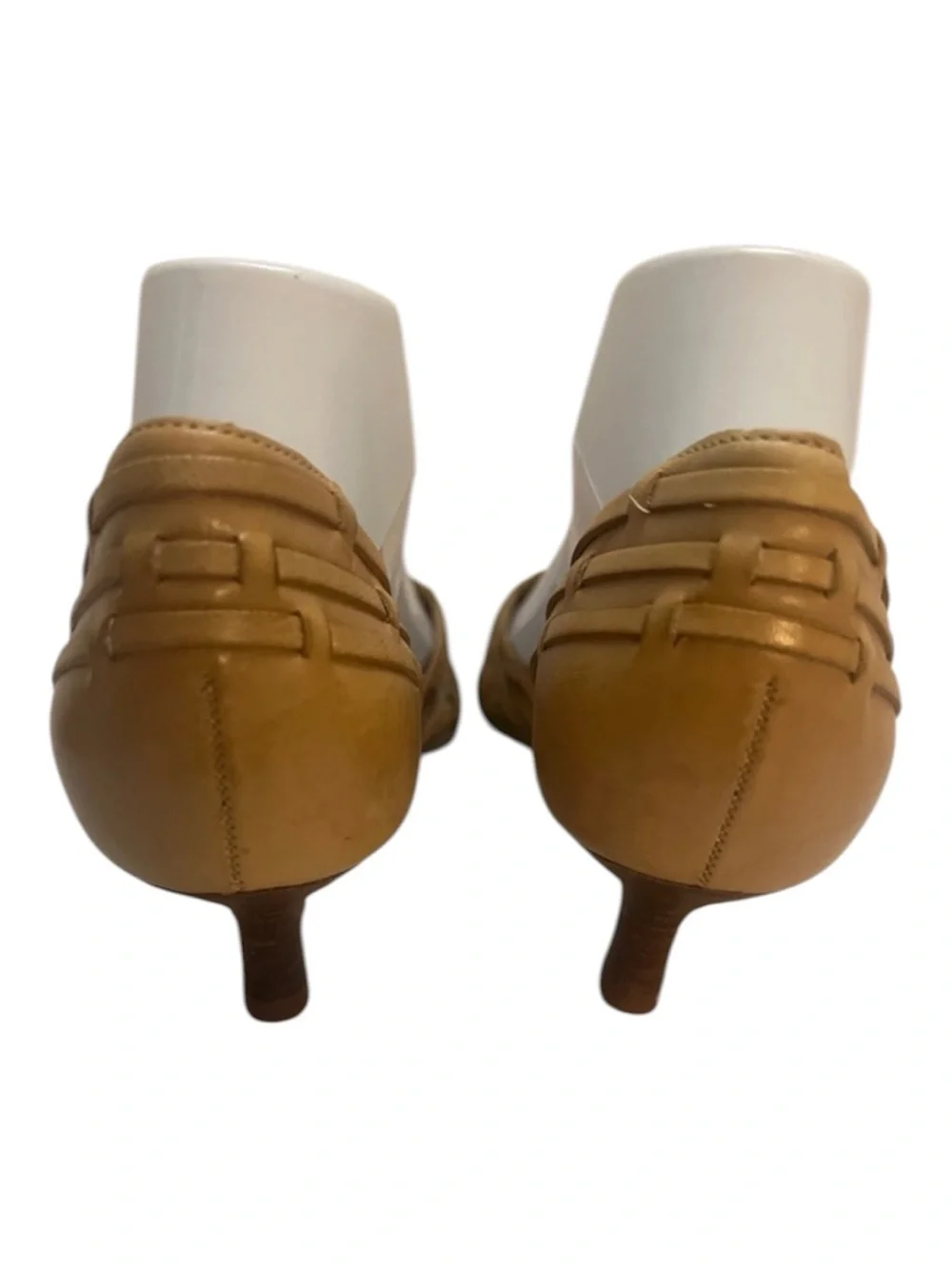 Aerosoles Tan Leather Woven Huarache Kitten Heel Sandal 8.5 Closed Back Peep Toe